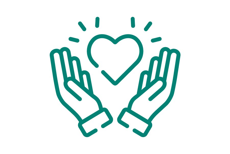 Zwei Hände halten ein Herzsymbol auf weißem Hintergrund für Spendenzwecke.